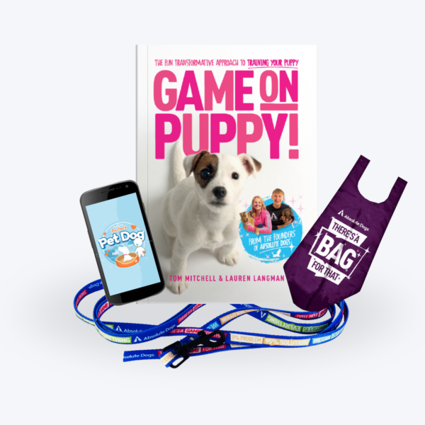 Image of Pet Dog digital course, Game On Puppy book, puppy line and poo bag