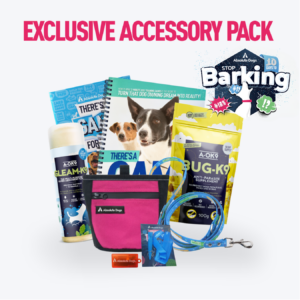 Bundle products: treat pouch, Gleam towel, Bug-K9, clicker, lead, There's A Game For That book, whistle, Games Card Binder